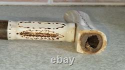 Antique Hand Carved & Painted Horn Walking Stick Vgc 33 Long