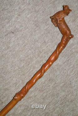 Antique Hand-Carved Prey & Predator Intertwined Bramble Walking Stick/Cane