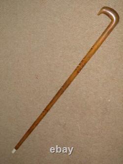 Antique Hand-Carved Shaft Walking Stick Fritz Handle With Face & Sun 88.5cm