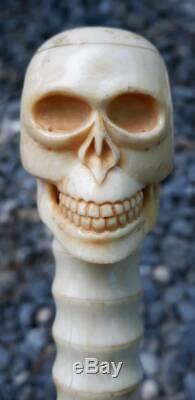 Antique Hand-Carved Skull Cane, Walking Stick, Staff