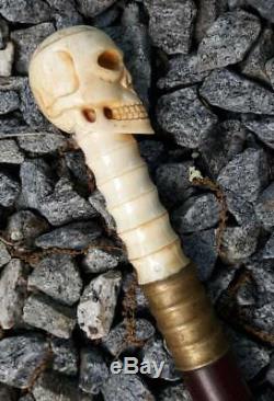 Antique Hand-Carved Skull Cane, Walking Stick, Staff