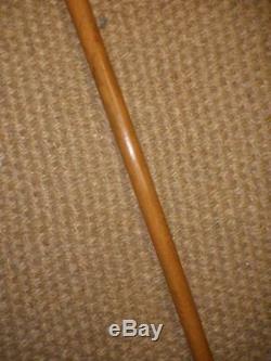 Antique Hand Carved Top Walking Stick With Floral Silver Collar