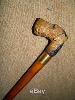 Antique Hand Carved Treen Airedale Terrier Walking STICK/CANE BEN COX LONDON