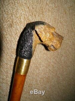 Antique Hand Carved Treen Airedale Terrier Walking STICK/CANE BEN COX LONDON