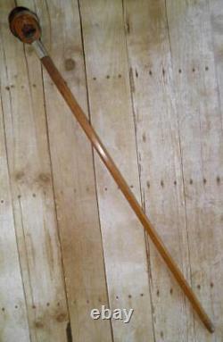 Antique Hand-Carved Treen Dickens Head Walking Stick Cane Hallmarked Silver 1916