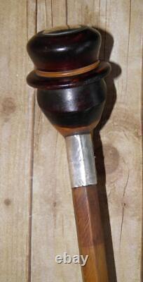 Antique Hand-Carved Treen Dickens Head Walking Stick Cane Hallmarked Silver 1916