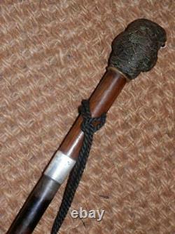 Antique Hand-Carved Treen Parrot Walking Stick/Cane Hallmarked Silver 1921- J. H