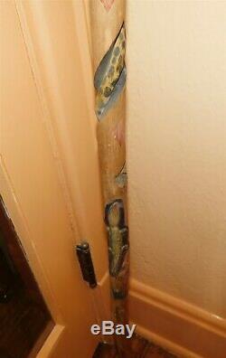 Antique Hand Carved Walking Stick Cane Alligator Winding Snake 1922 Tramp Art