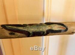 Antique Hand Carved Walking Stick Cane Alligator Winding Snake 1922 Tramp Art