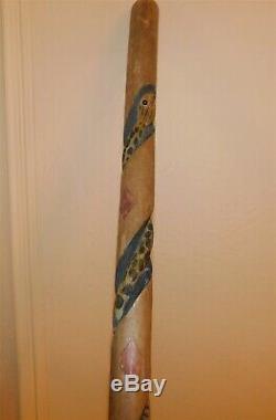 Antique Hand Carved Walking Stick Cane Alligator Winding Snake 1922 Tramp Art