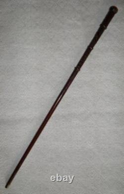 Antique Hand Carved Walking Stick / Cane Carved Mahogany Shaft & Pommel