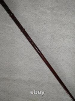 Antique Hand Carved Walking Stick / Cane Carved Mahogany Shaft & Pommel