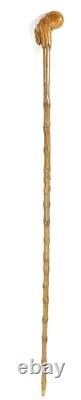 Antique Hand Carved Walking Stick Cane Magician Merlin Old Wise Man Glass Eyes