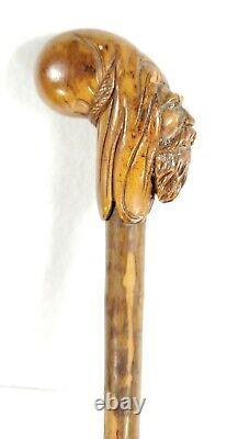 Antique Hand Carved Walking Stick Cane Magician Merlin Old Wise Man Glass Eyes