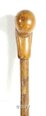 Antique Hand Carved Walking Stick Cane Magician Merlin Old Wise Man Glass Eyes