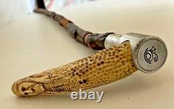 Antique Hand Carved Walking Stick Cane Native American Image Wood & Metal37