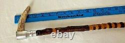 Antique Hand Carved Walking Stick Cane Native American Image Wood & Metal37