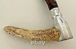 Antique Hand Carved Walking Stick Cane Native American Image Wood & Metal37