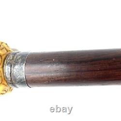 Antique Hand Carved Walking Stick Cane Thousand Faces Horn Japanese Asian