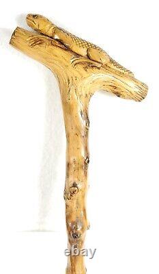 Antique Hand Carved Walking Stick Cane of Salamander or Gecko with Glass Eyes