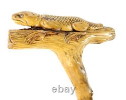 Antique Hand Carved Walking Stick Cane of Salamander or Gecko with Glass Eyes