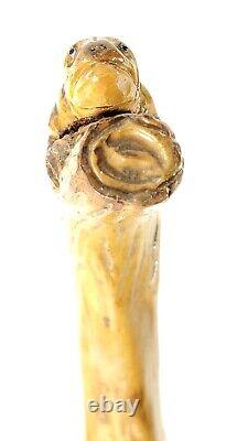 Antique Hand Carved Walking Stick Cane of Salamander or Gecko with Glass Eyes