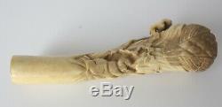 Antique Hand Carved Walking Stick Parasol handle keris hilt handle Bovine Bone