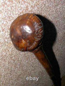 Antique Hand-Carved Walking Stick With Grotesque Caricature Top 89cm