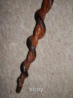 Antique Hand-Carved Walnut Cobra Snake Wrap Walking Stick/Cane