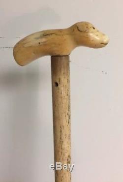 Antique Hand Carved Whale Bone Cane Walking Stick Nautical Interest