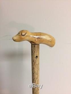 Antique Hand Carved Whale Bone Cane Walking Stick Nautical Interest