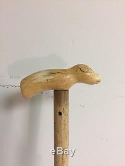 Antique Hand Carved Whale Bone Cane Walking Stick Nautical Interest