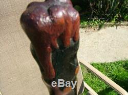 Antique Hand Carved With Snake And Monkey's Folk Art Walking Stick Cane