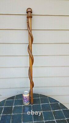 Antique Hand Carved Wood Walking Stick Cane Snake Wrap Around 36 One Piece 3d