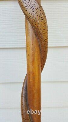 Antique Hand Carved Wood Walking Stick Cane Snake Wrap Around 36 One Piece 3d