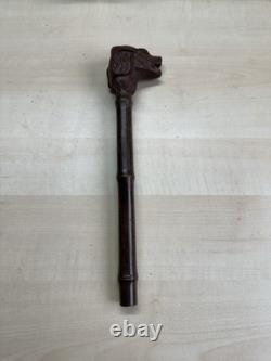 Antique Hand Carved Wooden Dog Head Cane Handle Walking Stick Top Part