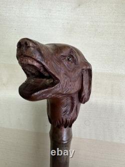 Antique Hand Carved Wooden Dog Head Cane Handle Walking Stick Top Part