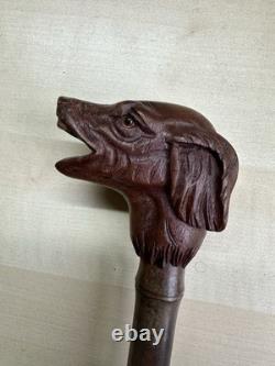 Antique Hand Carved Wooden Dog Head Cane Handle Walking Stick Top Part