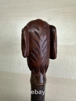 Antique Hand Carved Wooden Dog Head Cane Handle Walking Stick Top Part