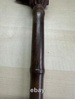 Antique Hand Carved Wooden Dog Head Cane Handle Walking Stick Top Part