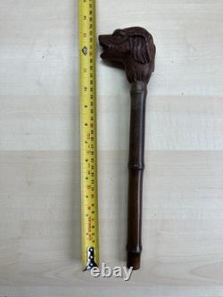 Antique Hand Carved Wooden Dog Head Cane Handle Walking Stick Top Part
