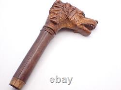 Antique Hand Carved Wooden Dog Walking stick Handle Black Forest Treen