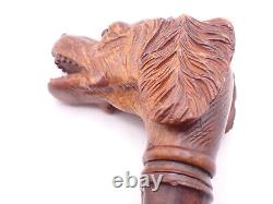 Antique Hand Carved Wooden Dog Walking stick Handle Black Forest Treen