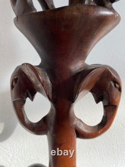 Antique Hand Carved hard wood African Elephant & snake Tribal Walking Stick 86cm