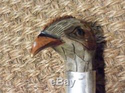 Antique Hand-carved Bird Head Hallmarked Silver Collar London 1904 Walking Stick