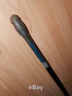 Antique Hand-carved Parrot/Bird H/m Silver Collar Dublin 1791 Walking Stick Cane