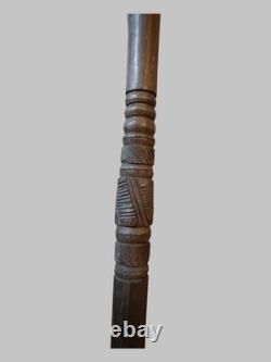 Antique Hardwood Patina Ceromonial Walking Stick Carved