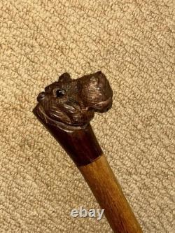 Antique Hardwood Sectioned Walking Stick Cane Hand-Carved Hippopotamus Top