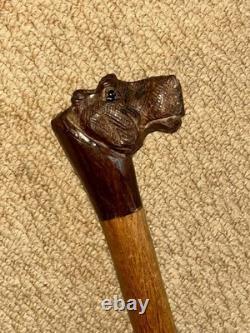 Antique Hardwood Sectioned Walking Stick Cane Hand-Carved Hippopotamus Top