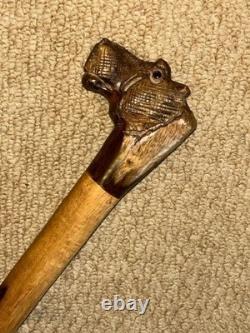 Antique Hardwood Sectioned Walking Stick Cane Hand-Carved Hippopotamus Top